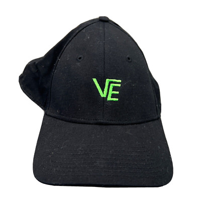 New Era VE Hat Mens Medium Large Black Stretch Baseball Cap V E Green Logo