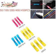 450-50Pcs Heat Shrink Butt Crimp Wire Terminals Waterproof Connectors 22-10AWG