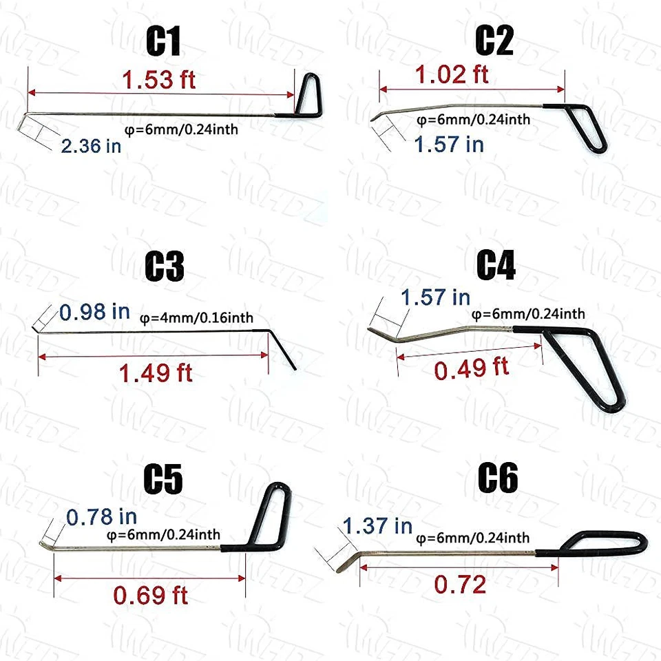 WHDZ 21Pcs Paintless Dent Repair Tools Push Rods Spring Steel Car Body Hail - Image 4 of 4