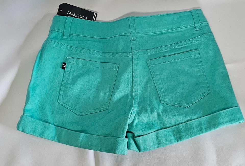 Pantalones cortos Nautica para mujer verde azulado piscina azul sarga Preppy Beach Resort Foto 3 de 3