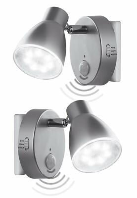2er Set Trango LED 230V Nachtlicht Silber Bewegungsmelder Automatik 2635-024
