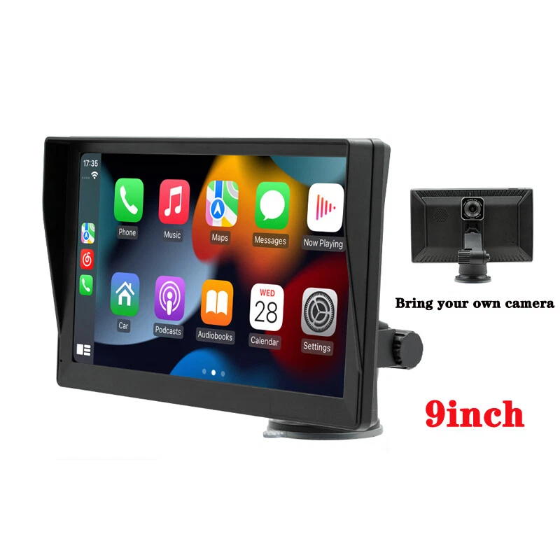 9英寸便携式触摸屏车载仪表板监视器立体声带无线CarPlay收音机套件 — 第 4/4 张图片