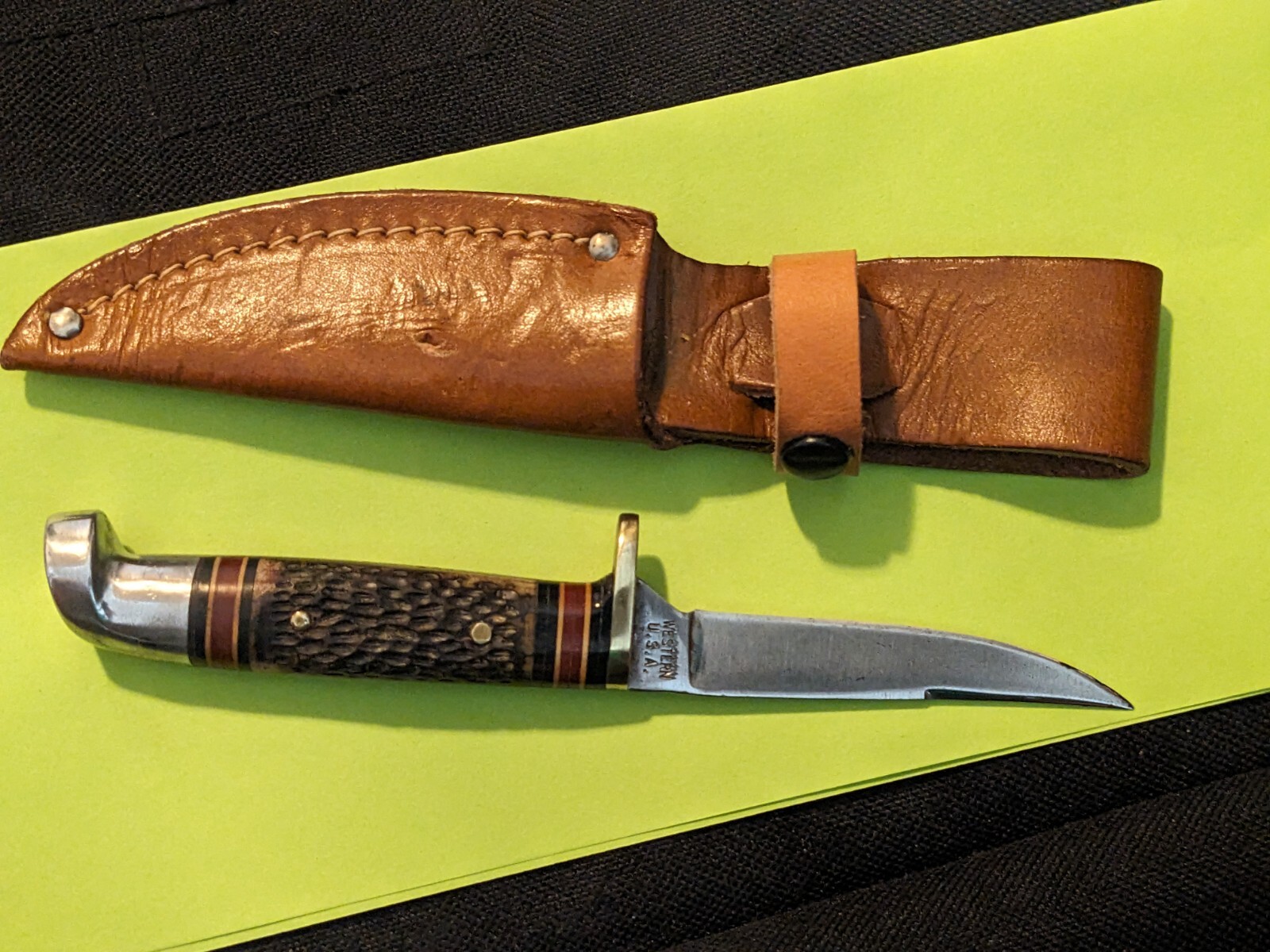 Western 628K Fixed Blade Hunting Knife w/sheath,USA made,exc.sharp used