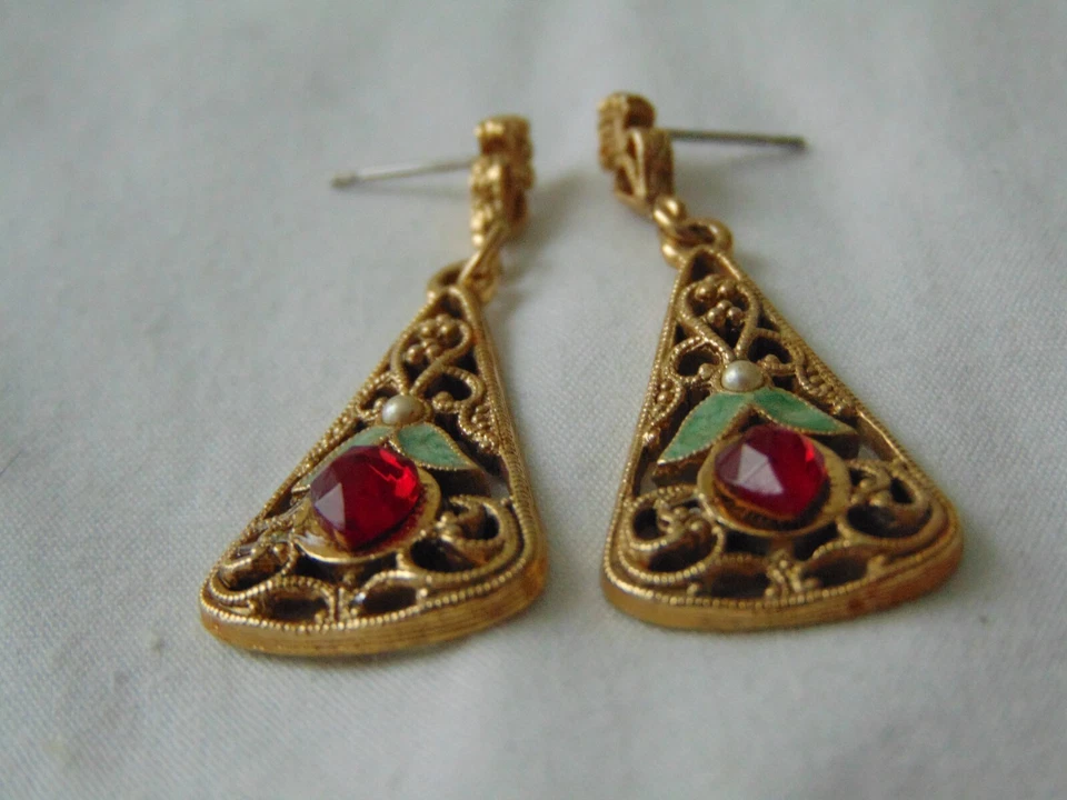 Colección 1928 Victoriano Cristal Corazones Semilla Perlas Pendientes Colgantes Foto 2 de 4