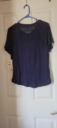 NWT 1X Rewind Navy Blue Lace Flutter TEe with Knot Tie Women's/Juniors, Soft