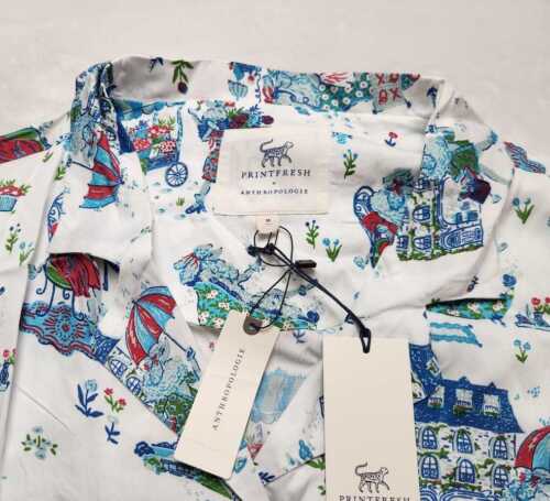 New women's M Printfresh Anthropologie Parisian poodles satin pajama set Paris - Picture 6 of 10