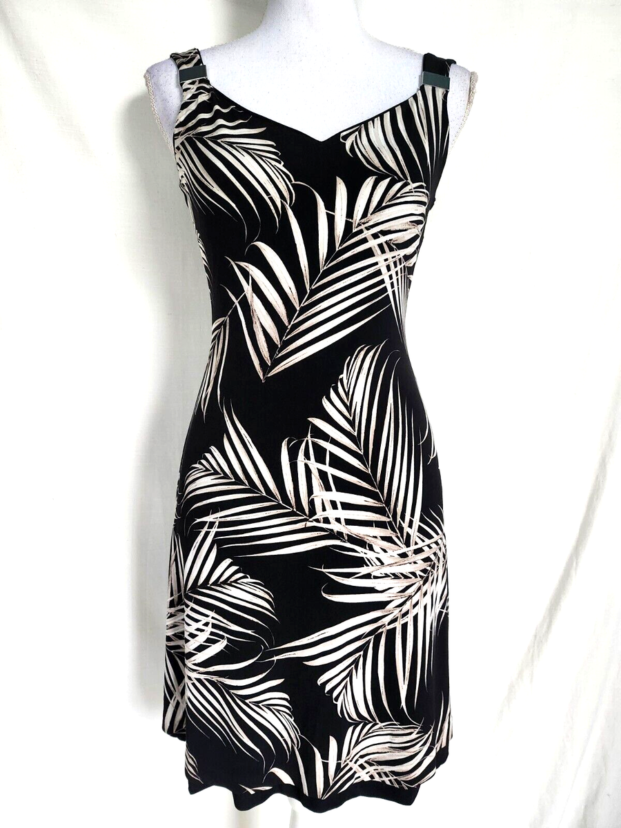 White House Black Market Reversible A Line Palm Black Dress Size XXS Stretch