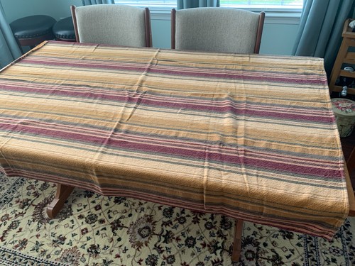 Vintage Tablecloth Autumn Fall Multicolor Stripes Rectangle 60”x46” cotton blend - Picture 2 of 6