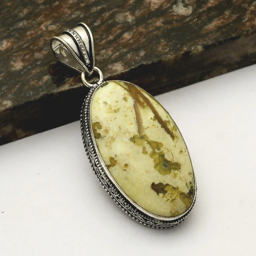 Australian Green Opal Gemstone Antique Design Pendant Jewelry 2.6" AP-46824