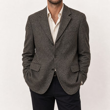 Oscar De La Renta Tweed Blazer Mens Size 42R Brown 3-Button Front Notch Lapelled