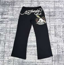 Ed Hardy Sweatpants Skull Snake Graphic Wide Leg Flare Black Women s Size M