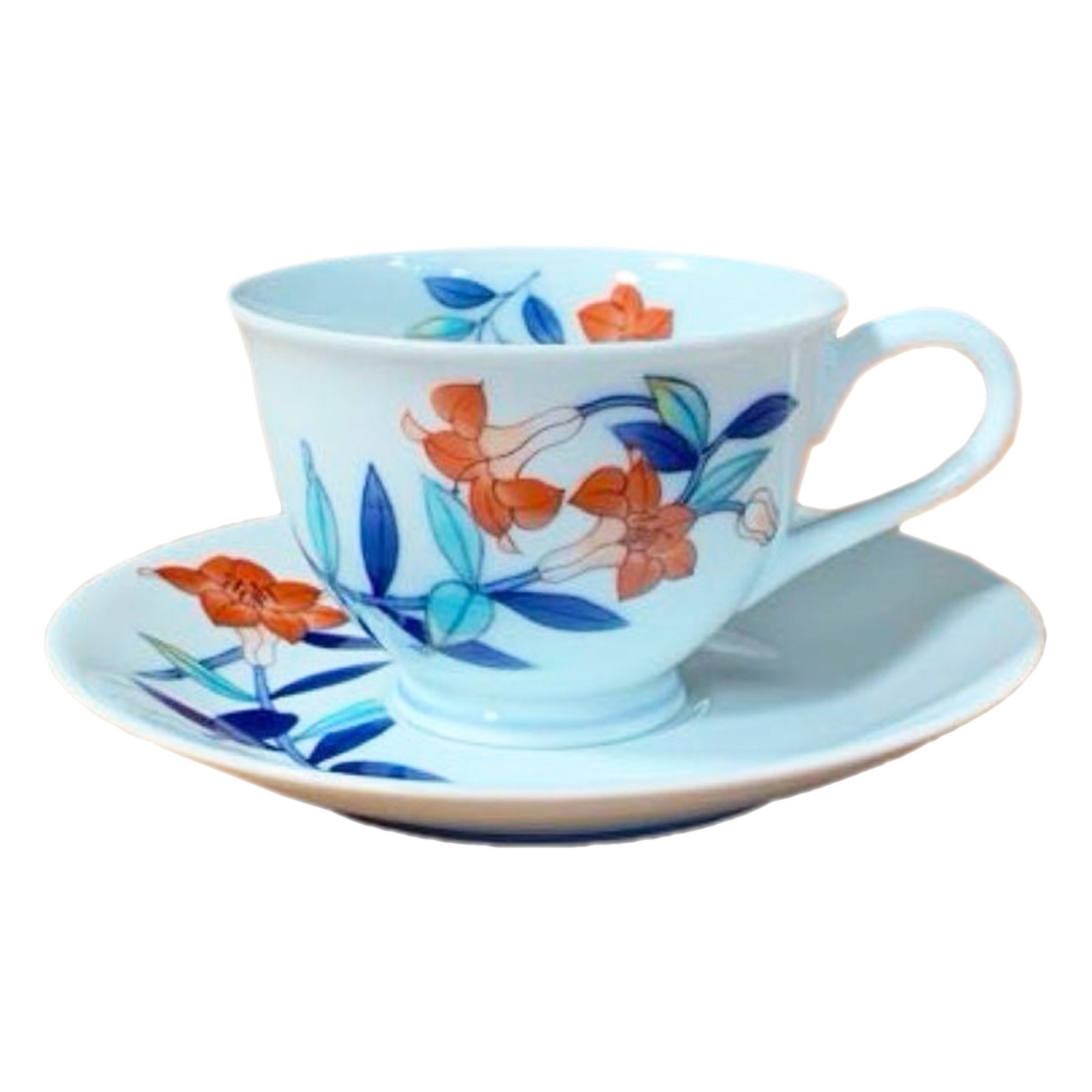 Hataman Toen Imari Ware Cinco Flores Lirio Rojo Taza de Café y Platillo Casi ...