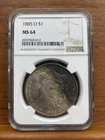 1885-O $1 MS64 NGC Morgan Silver Dollar Rainbow Toning