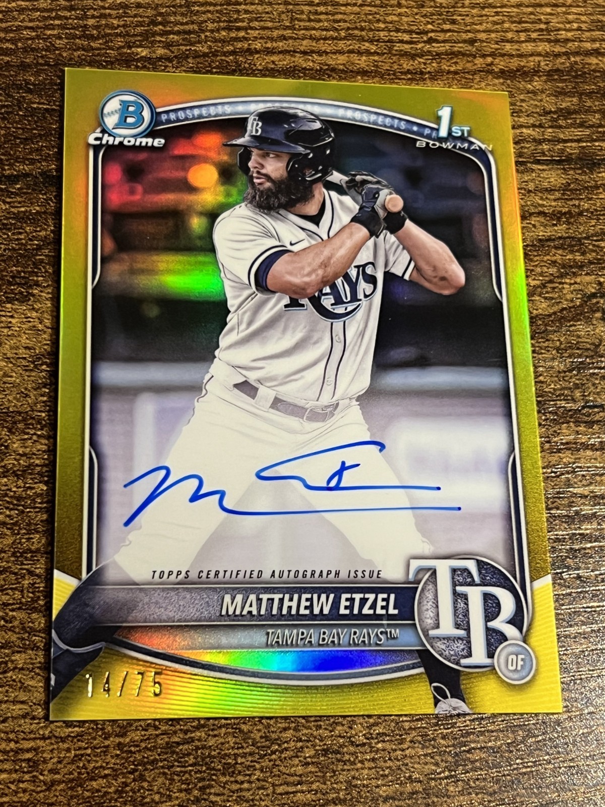 MATTHEW ETZEL 2025 Bowman Chrome #CPA-ME Rays 1st Yellow Refractor Auto /75