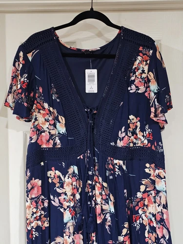 Torrid Womens Plus Size 2X Floral Print Gauze Lace-Up Mini Skater Dress Lined - Picture 6 of 10