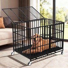 Heavy Duty Indestructible Dog Crate Cages Double Door Dog Kennel with Wheels