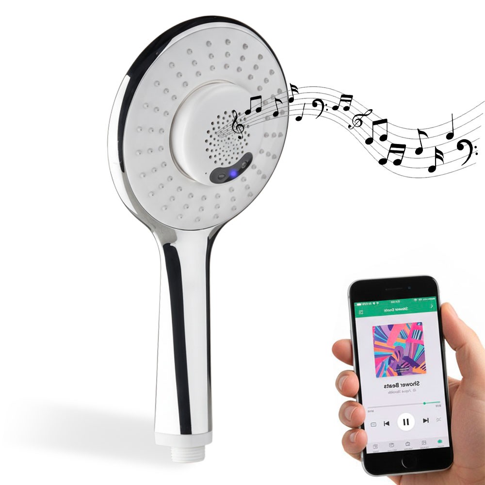 Pommeau de douche musical bluetooth jet unique chrome pour chanter sous l'eau en musique