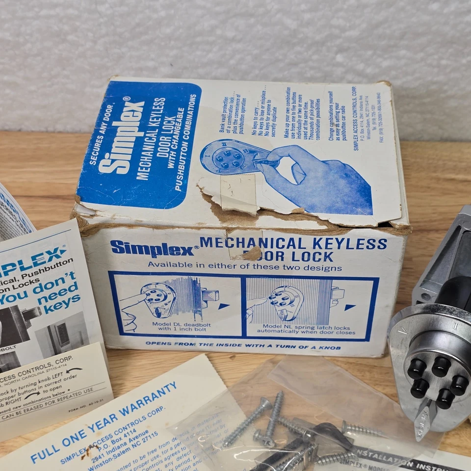 Vintage Simplex Mechanical Keyless Door Lock Model 919 Brushed Chrome Made USA - Image 4 of 4