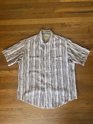Sugar Cane M Cream x Navy Blue Stripe Short Sleeve Shirt SC33487 Toyo Enterprise