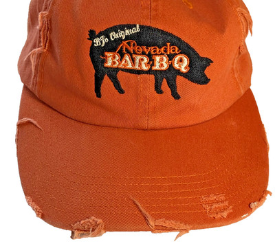 BJ's BBQ Nevada Reno DISTRESSED Hat District 100% Cotton Burnt Orange Adjustable