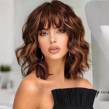 Real Human Hair New Fashion Gorgeous Long Natural Brown Wavy Women's Wigs 14In