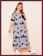 SHEIN Newspaper Print Dress with Black Pocket – Size OXL