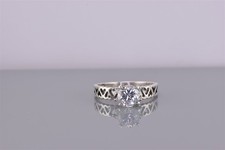 Sterling Silver Cubic Zirconia Accented Hearts Cutout Band Ring 925 Sz: 8