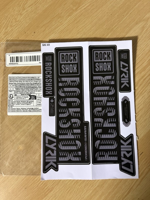 Rockshox Fork Stickers Grey and Black Mountain Bike Decals