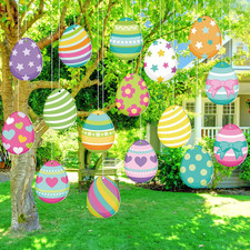 16 Pcs Easter Decorations Outdoor Easter Eggs Hanging Yard Signs 7.9 Inch Large
