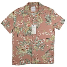 Denim & Flower Mens Camp Shirt S Button Front Short Sleeve Reg Fit Rose Floral