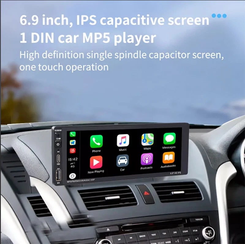 6.9in Car Carplay Player Bluetooth USB AUX Stereo Radio Touch Screen Single Din - Image 3 of 4