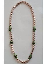 Collana lunga perle rosa beige verde donna ragazza artigianale pezzo unico