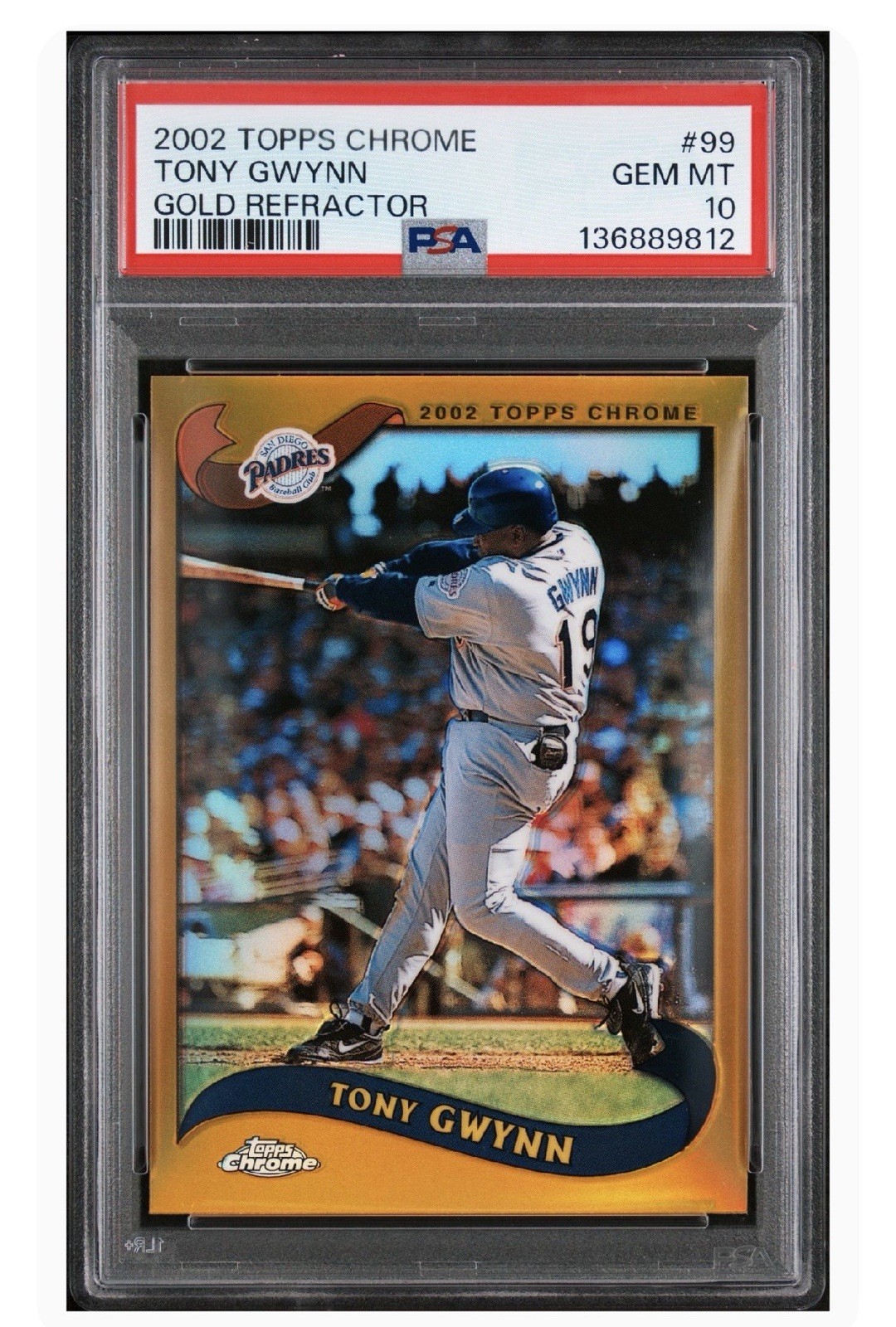 2002 Topps Chrome Padres Tony Gwynn #99 Gold Refractor PSA 10 GEM MINT POP 2 SP