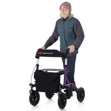 Foldable Height Adjustable Rollator Walker with Seat, Storage Bag for Seniors