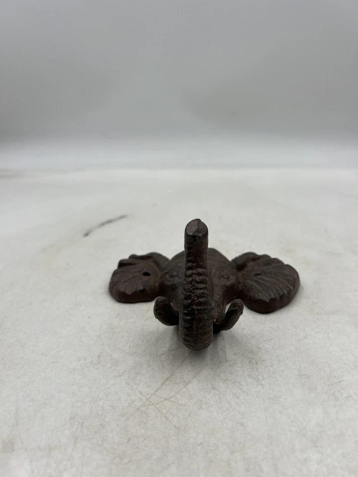 Elephant Head Cast Iron Wall Hook Rustic Animal Decor Coat Towel Key Hanger - Image 2 of 4
