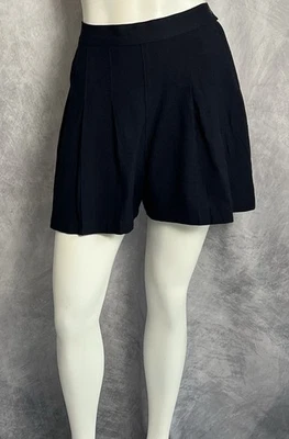 Vintage 1950s Navy Blue Pleated Shorts High Waist Side Button Closure Size S/M - Photo 1/4