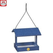 Recycled Plastic Fly-Thru Bird Feeder Cardinals Finches Chickadees Durable Blue