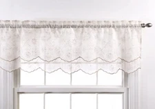 Renaissance Reese Embroidered Sheer Layered Scalloped Valance 55'' x 17''