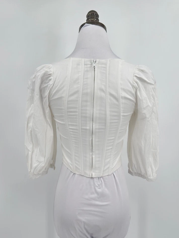 Jason Wu White Square Neck Puff Sleeve Corset Renaissance Blouse Top Sz XS - Image 3 of 4