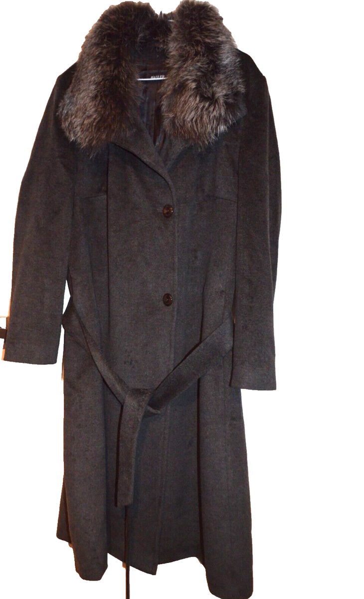 Basler Elegant Brown Luxurious Wool Long Coat Faux Fur Collar UK