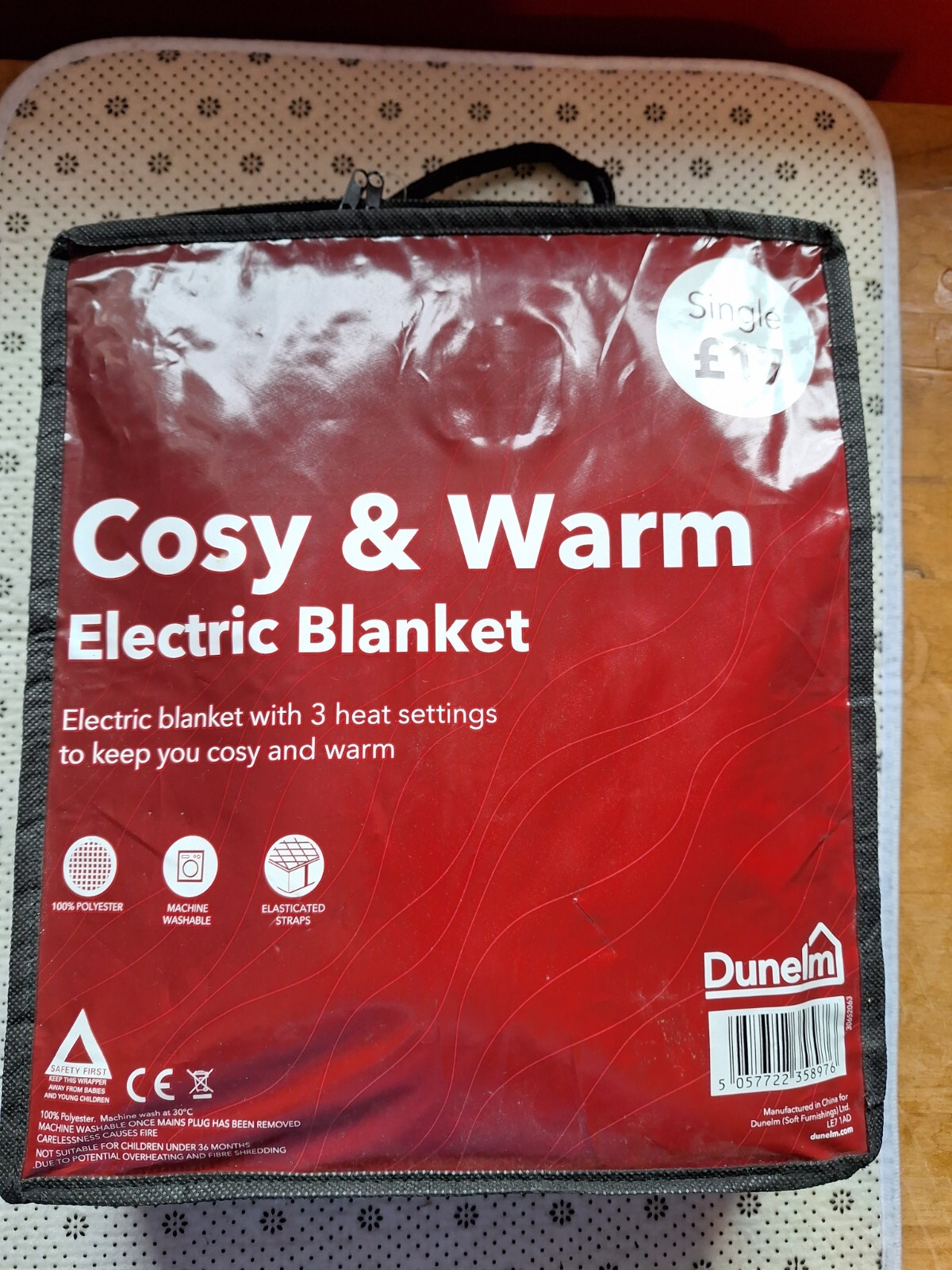Electric Blanket, single, washable, straps, from Dunelm Cosy & Warm eBay