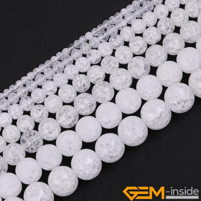 White Rock Crackle Crystal Quartz Gemstone Round Beads For Jewelry Making 15" YB - Image 2 of 4