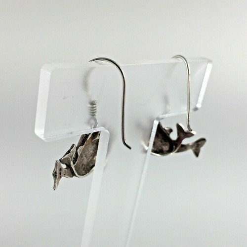 DOLPHIN Sterling Silver Earrings 925 Twin Two Dolphins Party Jewelry Woman Gift - Picture 5 of 12