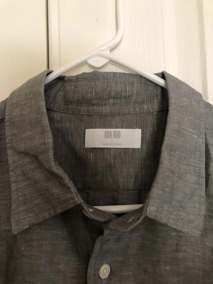 Camisa Uniqlo Talla L Gris Lino Algodón Hombre Foto 3 de 4