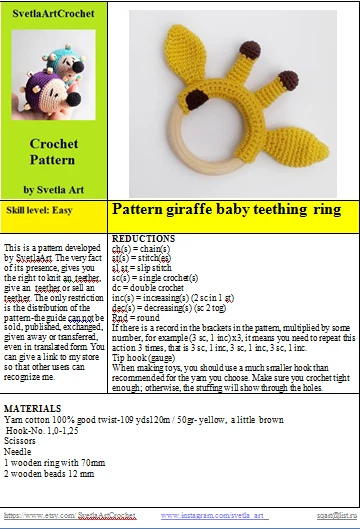 Pattern beginner crochet giraffe teether toys, Baby rattle diy teether - Image 3 of 3