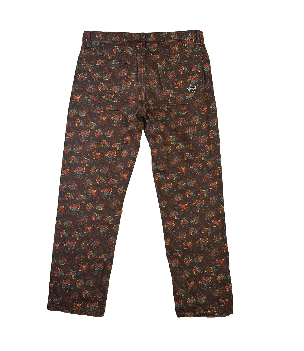Jean SUPREME 22SS régulier fleurs marron neuf sans étiquette 34