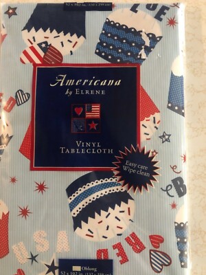 AMERICANA BY ELRENE Cupcakes-July 4 ALLOVER VINYL OBLONG TABLECLOTH 52''x102'' 