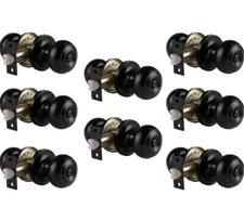 8 Pack Black Interior Door Handles Round Knob Style Privacy For Bedroom Bathroom