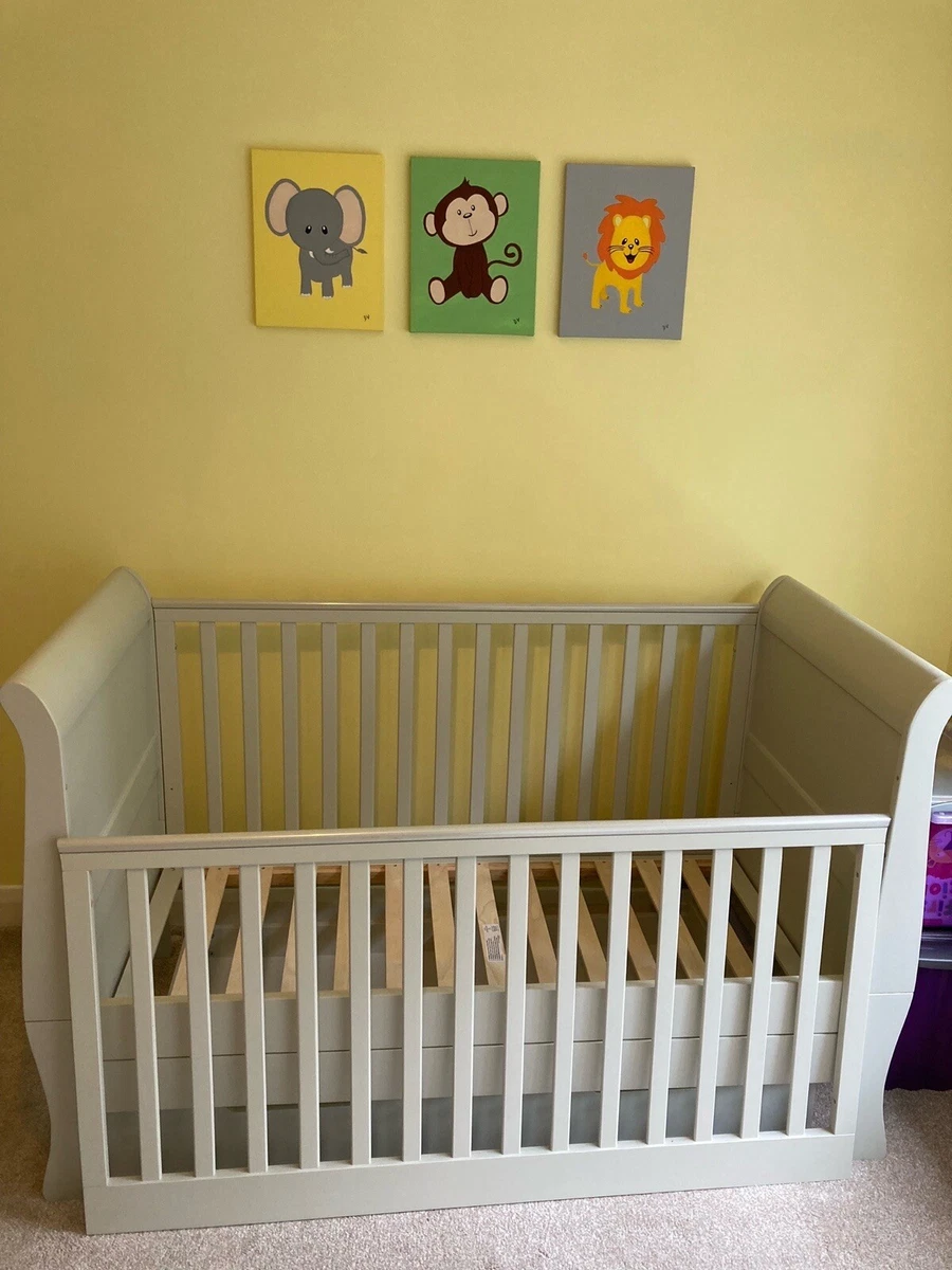 Mamas And Papas Mia Sleigh Cot Bed Grey. Only Used Slightly
