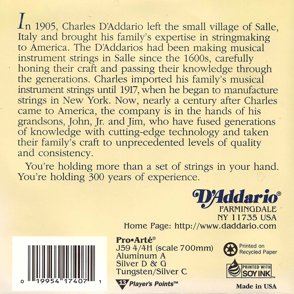 Daddario Cello Pro-Arte J59 4/4 String Set Heavy Tension - Image 2 of 2
